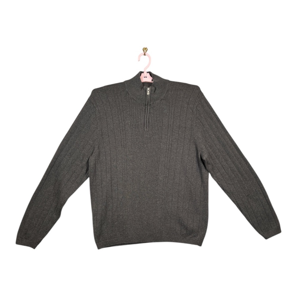 Perry Ellis Mens 1/4 Zip‎ Sweater Size XL Gray Cotton Stretch Pullover Mock Neck